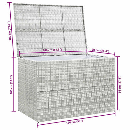 RCODSSK Poly Rattan Patio Storage Box Light Gray 59.1x39.4x39.4 Inches with Zipped Closure PE Liner, Outdoor Storage Chest for Cushions Pillows Blankets Towels, Powder-Coated Steel Frame