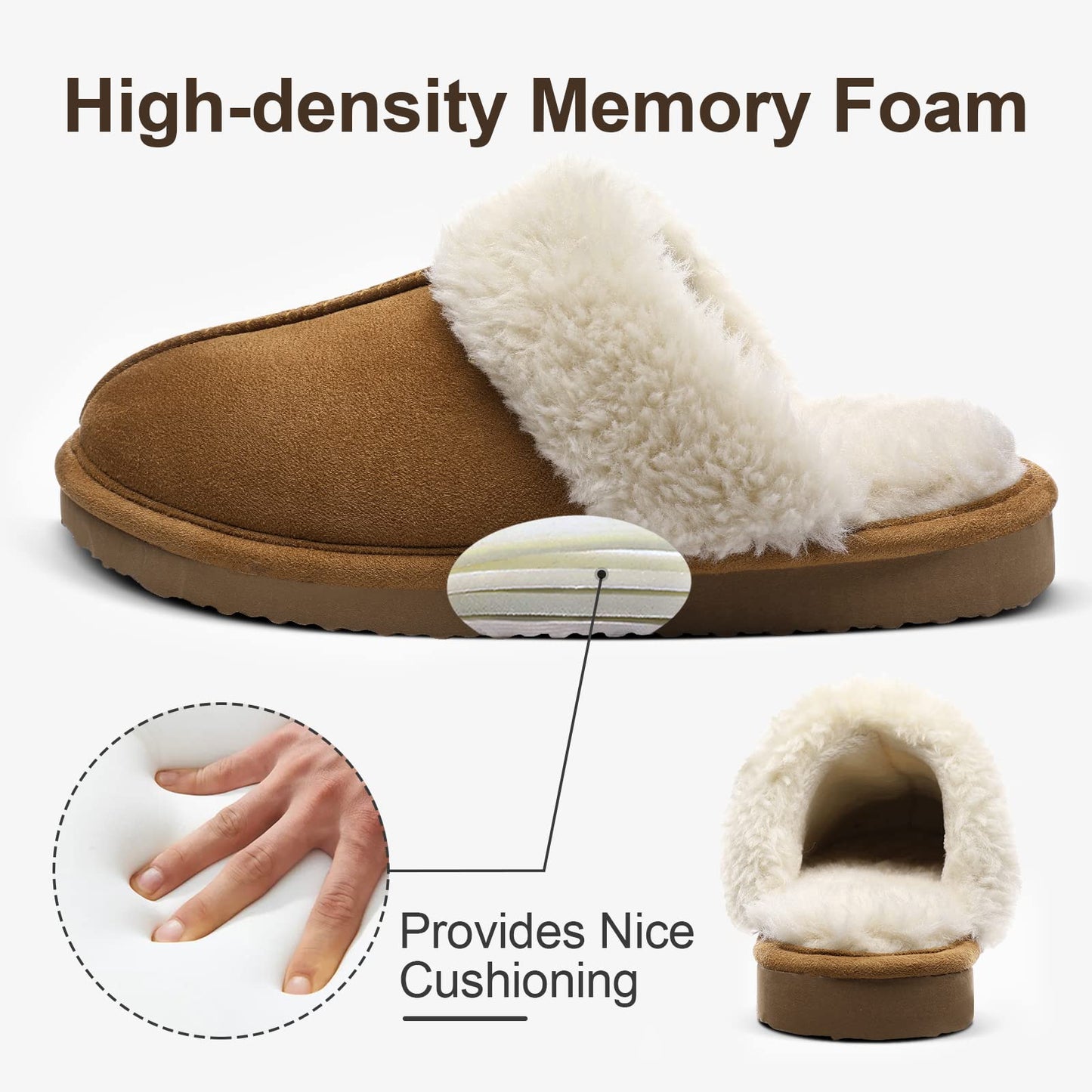Litfun Women's Fuzzy Memory Foam Slippers Fluffy Winter House Shoes Indoor and Outdoor, Chestnut 5.5