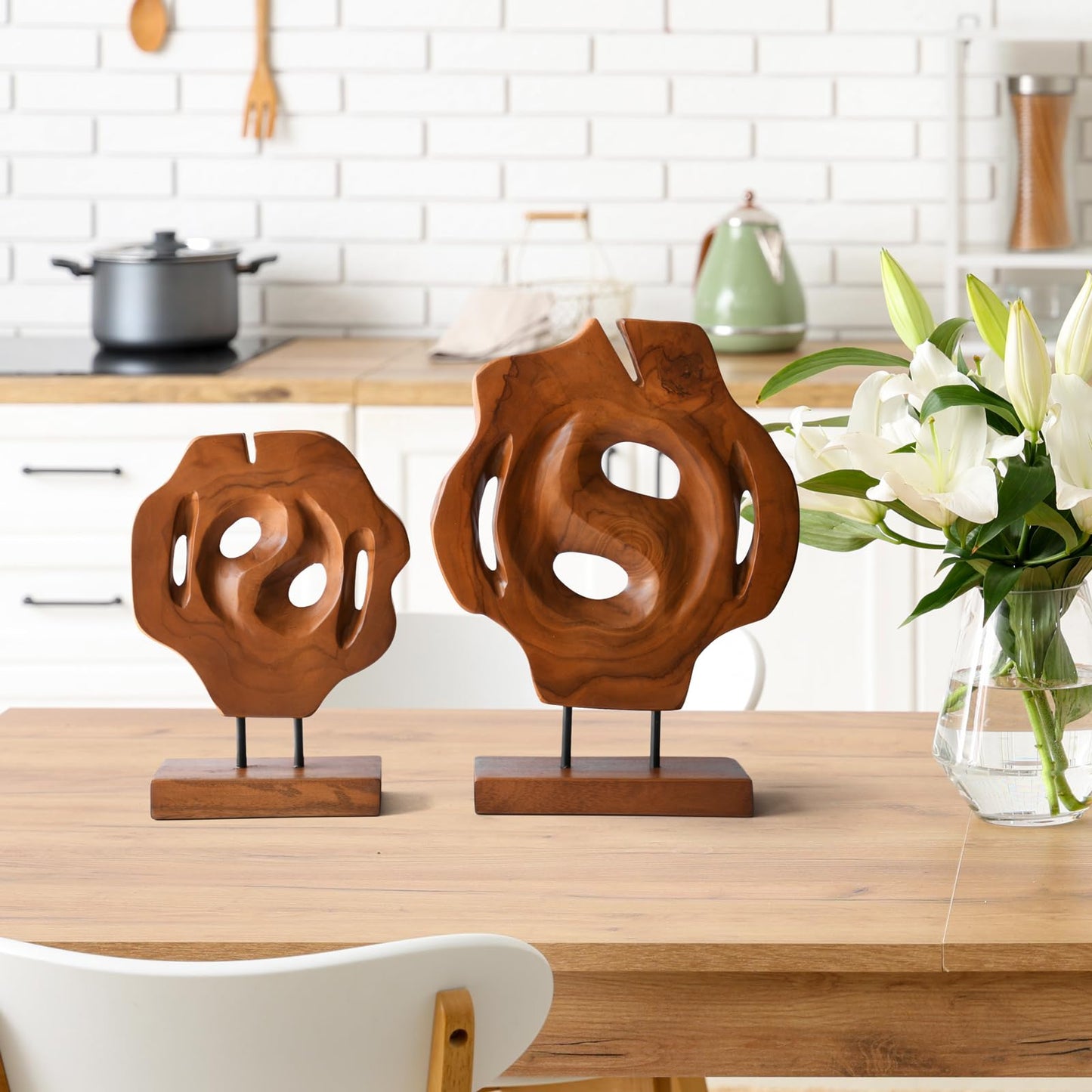 WELLAND Set of 2 Irregular Teak Sculptures