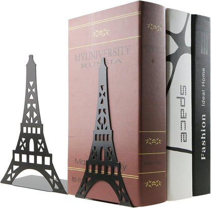 One Pair Creative Paris Eiffel Tower Book Organizer, Metal Bookends for Kids School Library Decoration (Black)