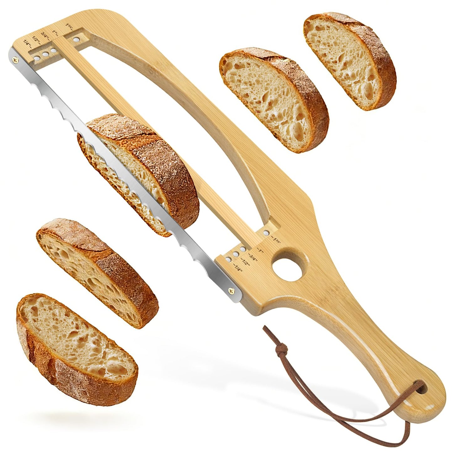 Adjustable Bread Slicer for Homemade Bread, 16.5'' Sourdough Bread Knife with Magnetic Adjustment Mechanism 5 Thickness Guides, Stainless Steel Serrated Bread Cutter for Bagels, Baguettes and More