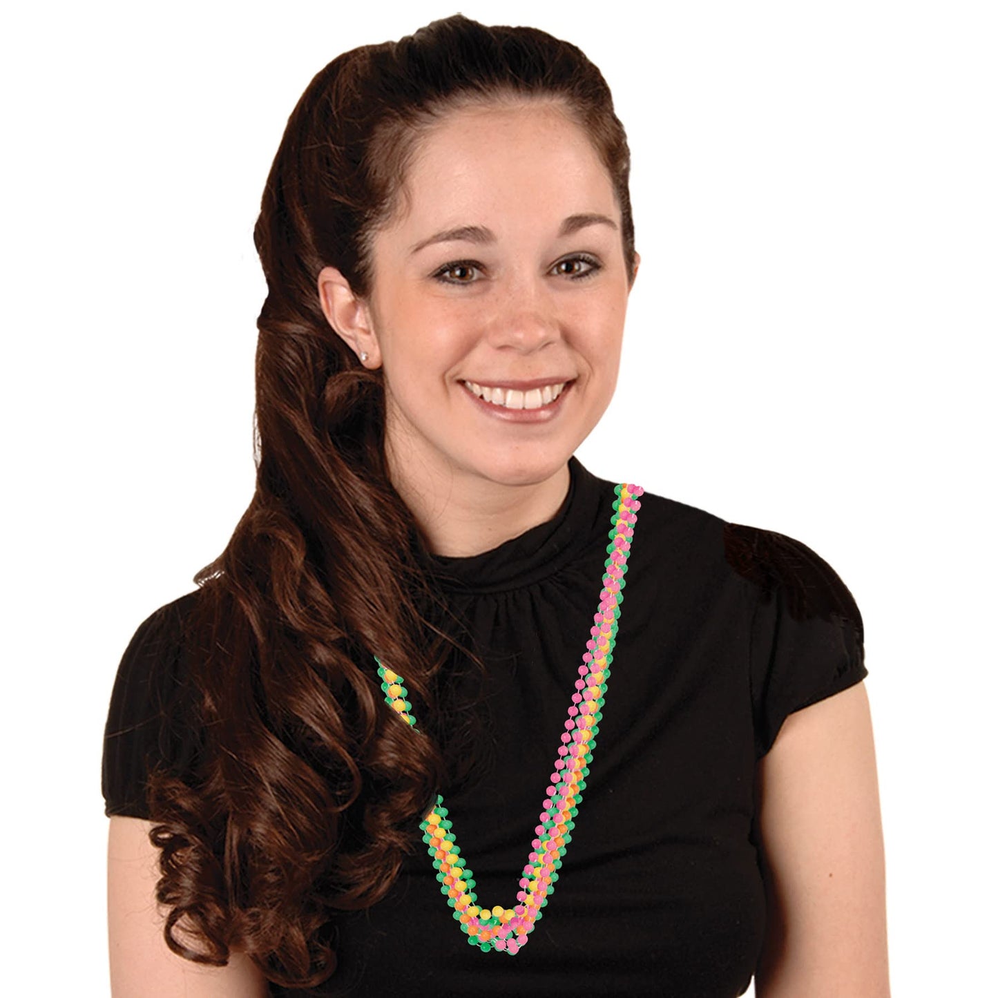 Beistle Neon Party Beads – 24 Pack Bright Round Ball Necklaces in Assorted Yellow, Green, Pink & Orange for Discos, Glow Parties, Mardi Gras, 70s, 80s and 90s Decade Theme, Festivals and Parades, 33"