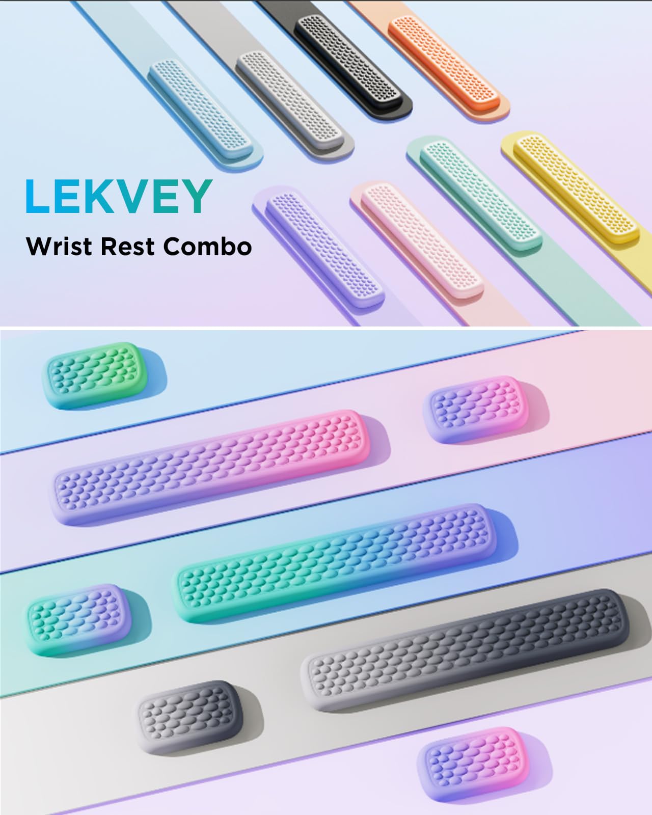 Lekvey Keyboard Wrist Rest, Silky Memory Foam Wrist Rest for Computer Keyboard, Mouse, Ergonomic Massage Design for Typing Pain Relief, Desk Pads Support Hand and Arm, Stain Resistant, Green Blue