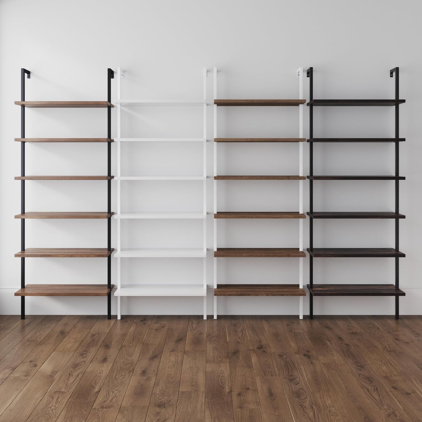 Nathan James Theo 6-Shelf Tall Bookcase, Wall Mount Bookshelf with Natural Wood Finish and Industrial Metal Frame, Nutmeg/Matte Black, Set of 2