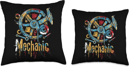 Mechanic: Retro Design Throw Pillow for Mechanics and Handyman