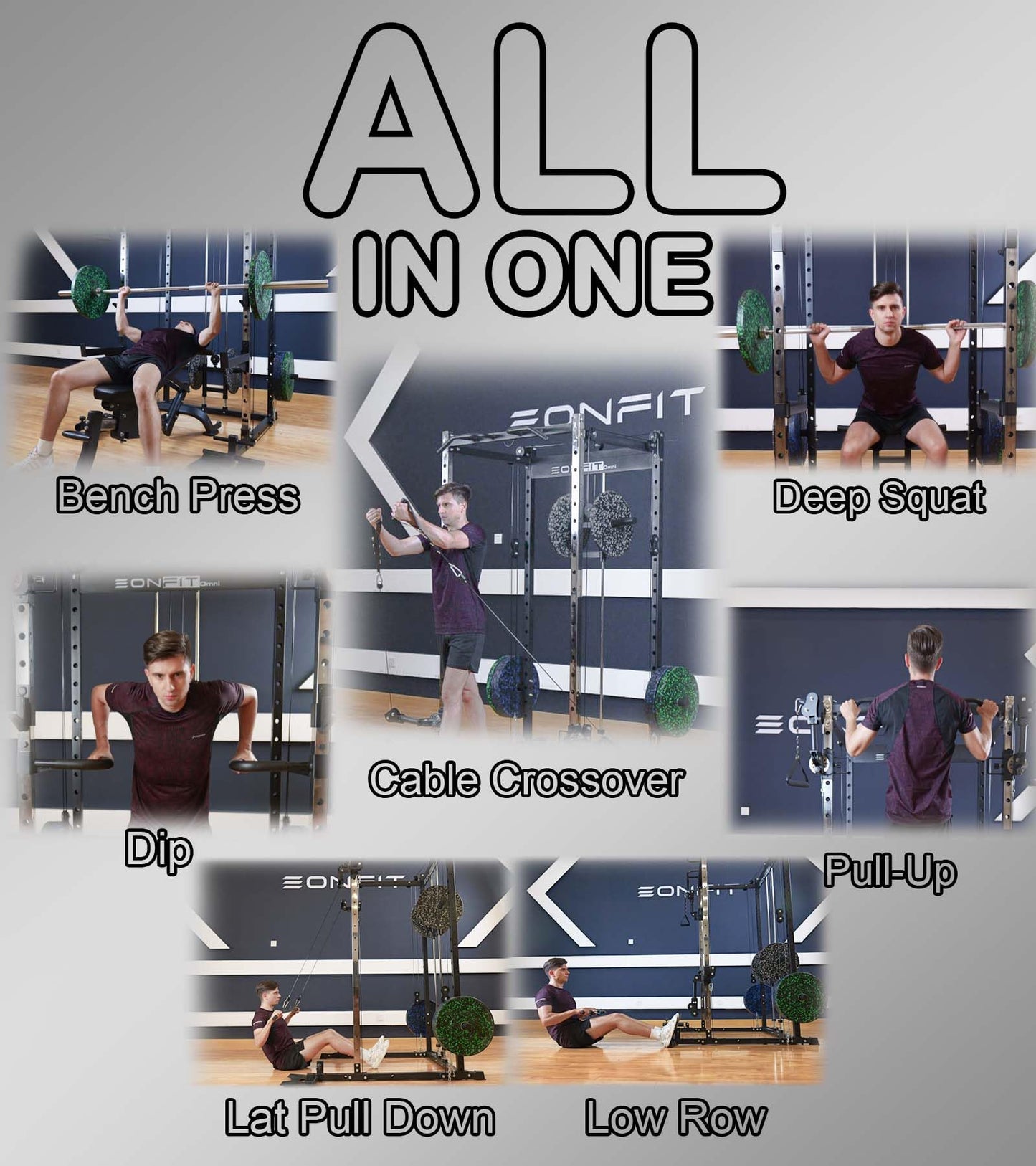 Eonfit E2 Power Cage - Multi-Functional Power Rack for Home Gym. 1500lb Squat Rack for Home Gym. Pulley System for Cable Crossover & LAT Pulldown (Black, PRO)