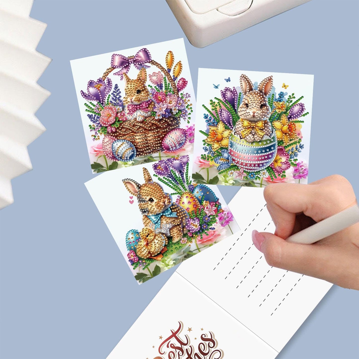 YOKUSHI 12 PCS Easter Diamond Art Painting Greeting Cards, Rabbit Craft DIY Card Making Kits for Adults Gifts (Easter)