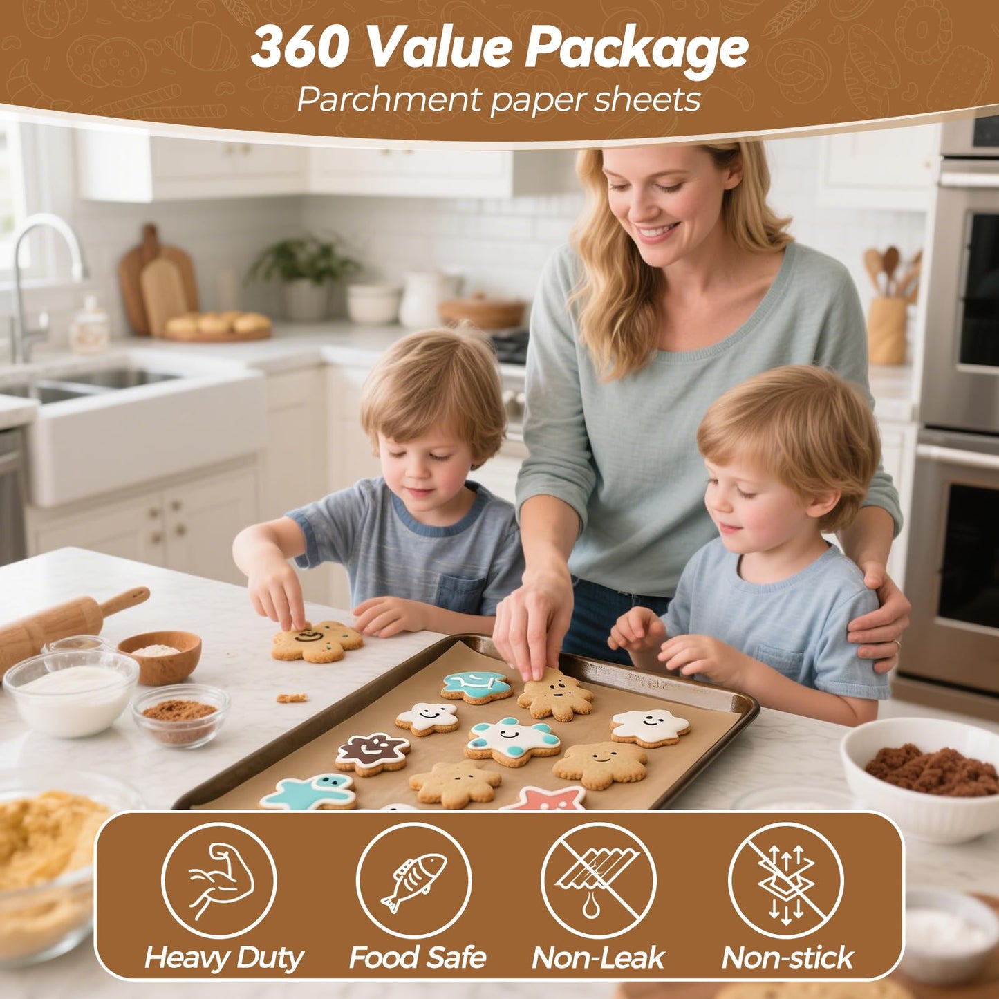 360 Count 12"x 16" Heavy Duty Parchment Paper Sheets for Baking, No-Stick & No-Leak Unbleached Baking Paper, Pre-cut Half Parchment Paper Sheets for Oven, Air Fryer, Microwave