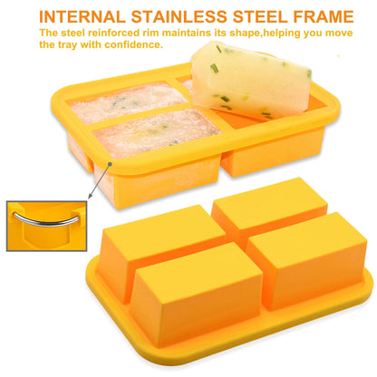 Bangp 1-Cup Silicone Freezing Trays with Lid,2 Pack,Easy-Release Silicone Freezer Molds for Soup Ice Cubes,Soup Freezer Molds,Freeze & Store Broth,Sauce,Leftovers - Makes 8 Perfect 1 Cup Portions