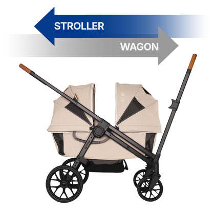 Wagon Stroller for 2 Kids, All-Terrain with Removable UV-Protection Canopy, Adjustable Push/Pull Handle, Snack Tray & Cup Holders, Perfect for Baby and Toddler（Khaki）