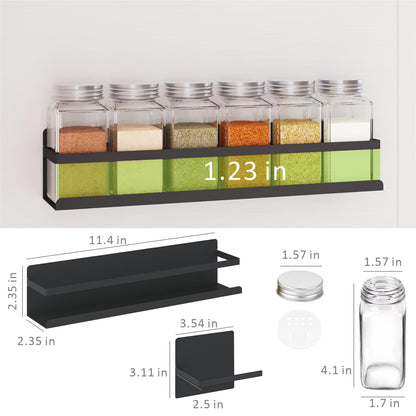 Roysili Magnetic Spice Rack with Jars Magnetic Spice Rack for Refrigerator 24 Spice Jars with Label Magnetic Shelves for Fridge 4 Pack Black
