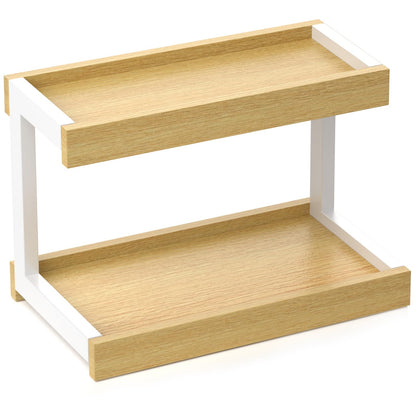 MARTY 2 Tier Spice Rack Organizer for Countertop, 15.8''L Coffee Station/Bathroom Organizer Countertop, Counter Shelf Desktop Storage Organizer for Kitchen, Bedroom, Office (Black)