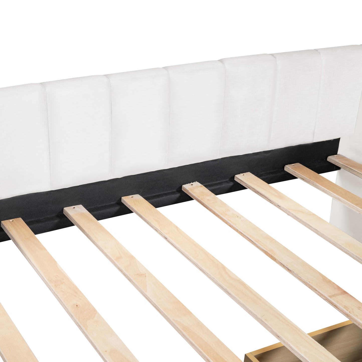 KTATK Twin Size Velvet Daybed with Two Drawers and Stripe Shaped Headboard Design,Upholstered Wooden Storage Bed Frame,w/Ergonomic Backrest,for Bedroom,Living Room,Beige