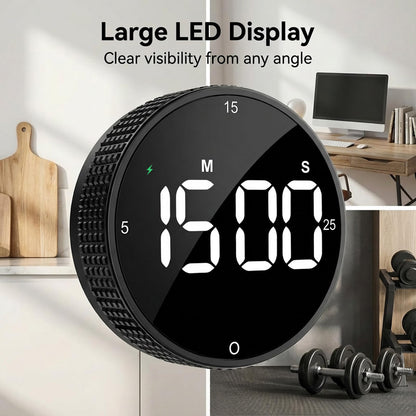 TLTWHS Rechargeable Magnetic Kitchen Timer, LED Countdown/Count-Up Timer, Supports USB-C Charging, with Loud Alarm, 3 Preset Quick Times (5/15/25m), Perfect for Kitchen Cooking, Studying, and Fitness
