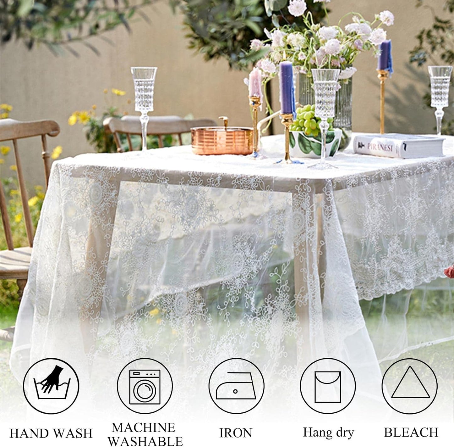 ShinyBeauty Rectangular Lace Tablecloth 60x120-Inch 2 Pack Floral Vintage Table Cover for Rustic Party