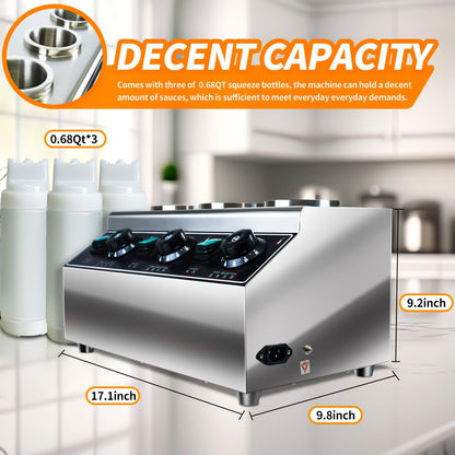Generic YOOKTEN Electric Cheese Sauce Warmer Dispenser,0.68x3 Qt Commercial Cheese Dispenser Bottle Warmer Hot Chocolate Warmer and Dispenser 86-185℉Nacho Cheese Warmer with Bottles, Silver