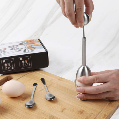 Soft Hard Boiled Egg Cutter Topper Set Egg Cracker with Include 2 Cup 2 Spoon 1 Topper Cutter Shell Separator Remover Stainless Steel Kitchen Tool