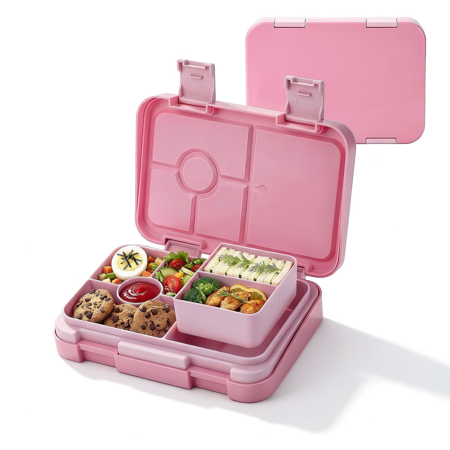MSSWFSG Bento Lunch Box for Kids, 6 Compartments BPA Free, Dishwasher Safe Back to School Snack Bento Lunch Containers Boxes, Ideal Portion Sizes for On-the-Go Meal, Ages 3+, School, Pink