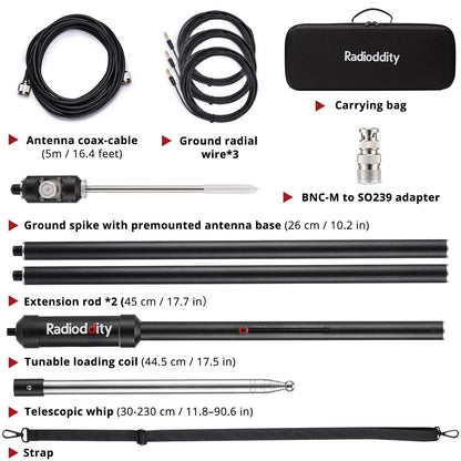 Radioddity HF-009 Portable HF Antenna, 5-50MHz Quick-Tuning Vertical Antenna, SWR 1.0-1.5, Compatible with Xiegu G90/X6100/X6200, Radioddity QT40/QT60/QT80, for HF Transceivers & Mobile Radios