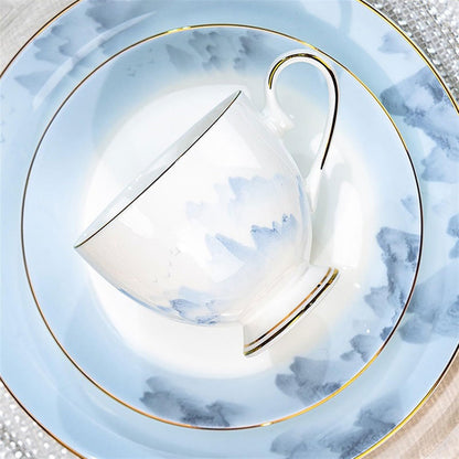 Tea Coffee and Hot Chocolate Cups High-Grade Coffee Cups and Saucers Set Hand-Drawn Gold Edge Premium Bone China Tea Cups Chinese Ink Painting Tea Set Coffee Mugs