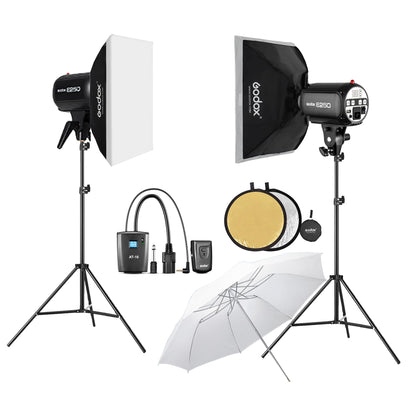 Godox E250 Strobe Softbox Lighting Kit, Professional Studio Strobe Lights Kit for Photography, 2x250Ws 5600K±200 Compact Monolights with Flash Trigger, 50cm*70cm Softbox, 2m Light Stands