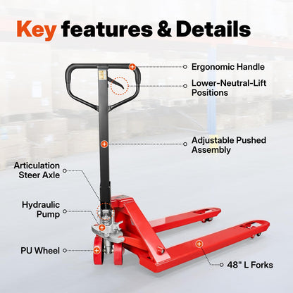 NORTHSKY Manual Pallet Jack – Standard Duty Manual Forklift, 5500 lbs Capacity, 48" L x 27" W Forks, Durable PU Wheels, Warehouse & Factory Use
