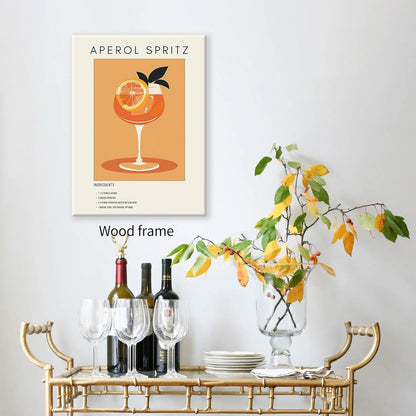Heltrappe 08x10 inch Funky Orange Aperol Spritz Aesthetic Poster Modern Trendy Cocktail Alcohol Wall Art Framed Bar