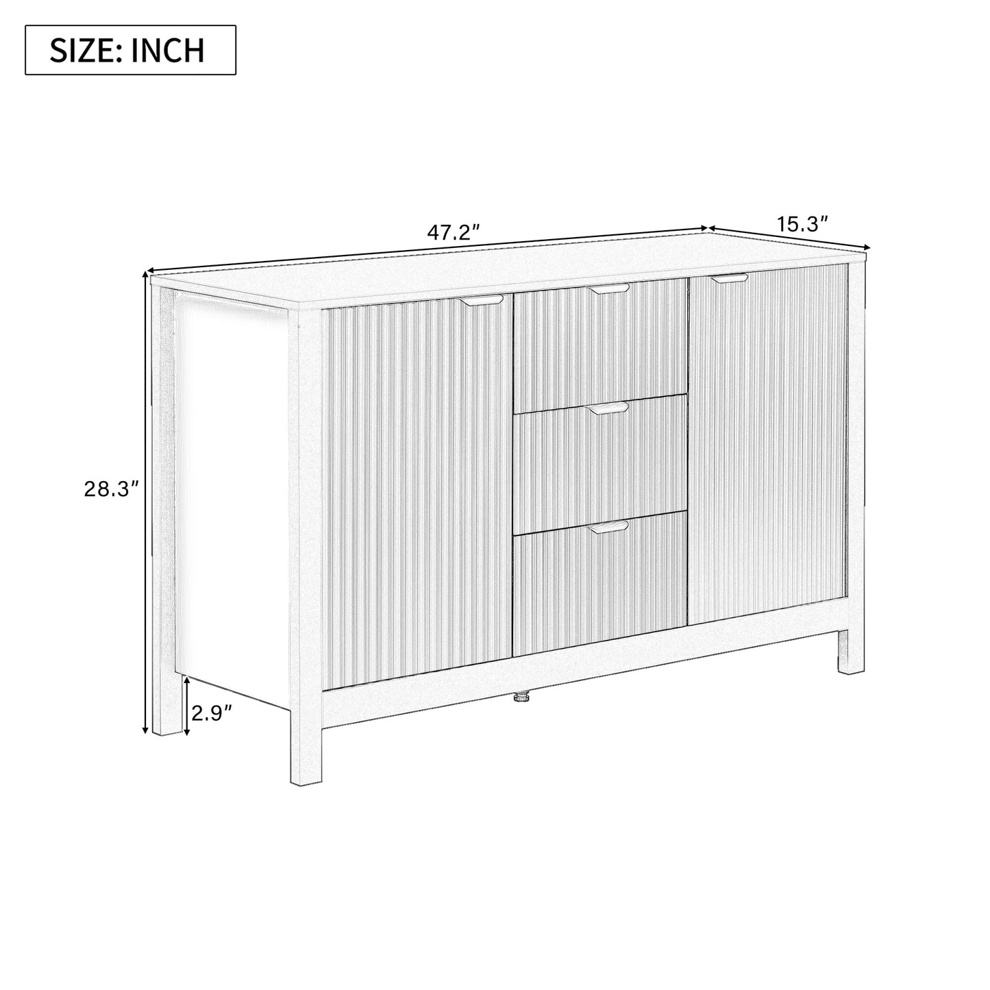 GDFStudio 47.2" Modern Buffet Cabinet with 3 Drawers & Adjustable Shelves, Wave Pattern Sideboard Cabinet with Doors, Coffee Bar Cabinet Credenza Storage Cabinet for Dining Room Living Room, Cyan