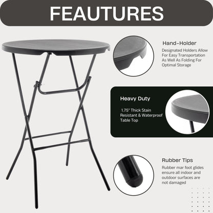 BTEXPERT Set of 10, Black 32" Round 43" Bar Height Granite Folding Commercial Portable Banquet Card Plastic Coffee Dining Table for Wedding Party Coffee Event Home Kitchen Indoor Outdoor-Ten