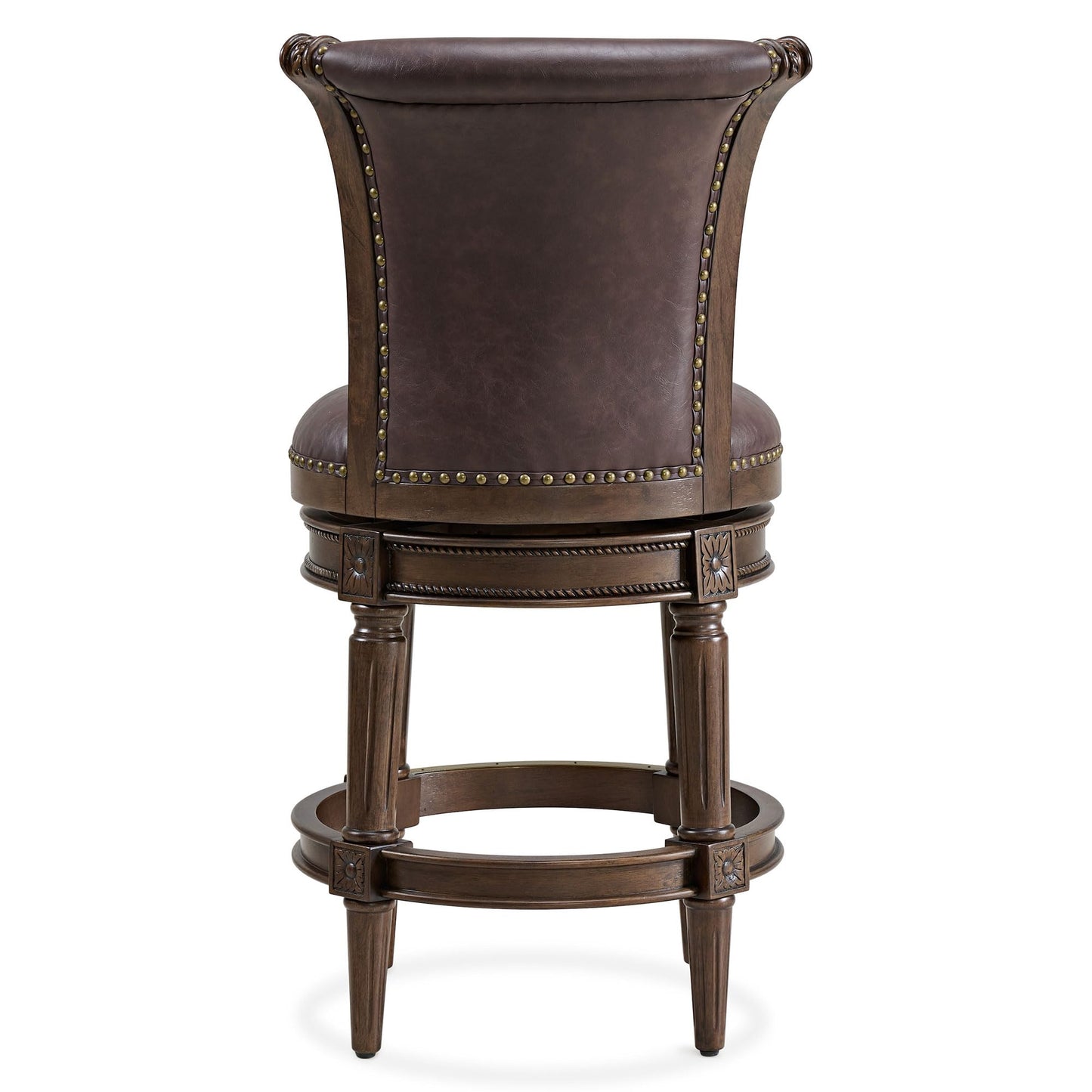 ROME + OAK Runyan 26" Swivel Counter Stool, Rotating High Back Barstool in Dark Walnut Finish with Vintage Brown Vegan Leather Seat