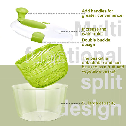 NIOSAVM 5Qt High-Efficiency Salad Spinner & Vegetable Dehydrator -Quick-dry salad spinner,Manual Kitchen Tool for Lettuce,Berries,Quick Spin Dry Vegetables