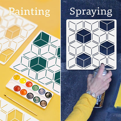 9Pcs Modern Geometric Wall Stencil Templates 11.8 x 11.8 Inch Reusable Plastic Simple Style Stencils for Painting on Wood Wall Floor Tile Fabric Glass Furniture, DIY Home Decor or Craft Stencil