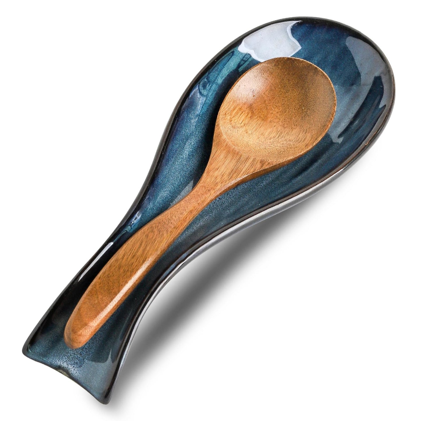 Spoon Rest for Stove Top, Ceramic Large 8.7 Inch Spoon Holder for Kitchen Counter, Porcelain Utensil Rest for Ladle, Spatula, Housewarming Gifts, Dishwasher Safe and Heat-Resistant, Blue(1 PC)