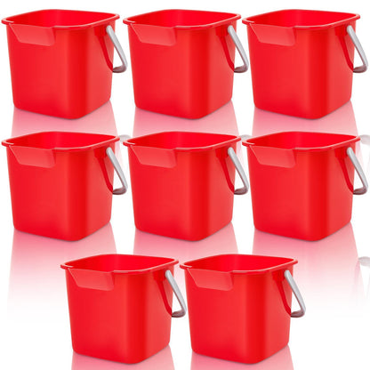 Irenare 8 Pcs Sanitizing Bucket 3 Quart Cleaning Pail Small Detergent Square, Spout and Handle Plastic Utility Sanitizer Buckets for Restaurant Kitchen Home Offices (Red)