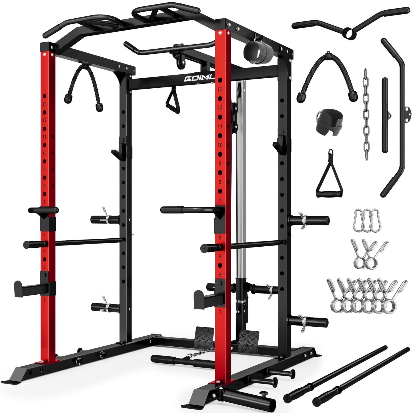 Goimu C1-V4 Power Cage, 2000LBS Squat Rack with LAT Pulldown, Multi-Function Weight Cage Strength Training Machine, Workout Cage with More Attachments for Home Gym Garage (RD Power Cage C1)