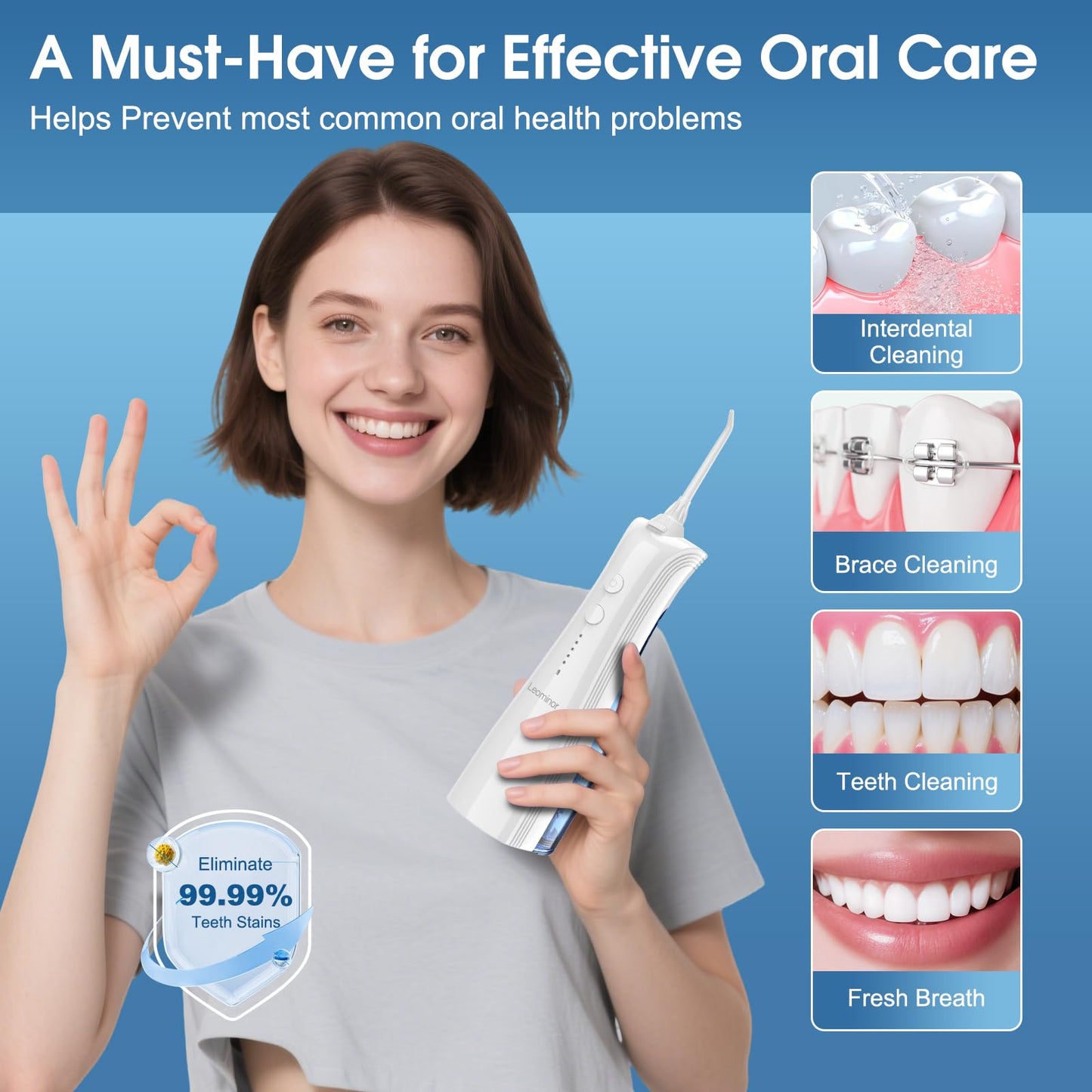 Leominor Water Dental Flosser - 5 Modes Cordless Portable Oral Irrigator, IPX7 Waterproof, Rechargeable Teeth Cleaner Upgrade Datchable Tank Professional Flossing Cleaning Pick for Home Travel (Black)