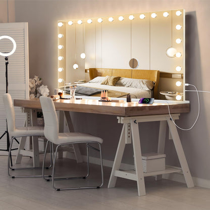 Hollywood Vanity Mirror with Lights, 15 Dimmable Bulbs, 3 Color Lights,Make Up Lighted Mirror, Aluminum Metal Frame, USB Charging Port（23" x 18"）
