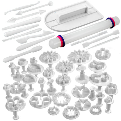 Bakerpan Fondant Tools Set, 47 Pcs Fondant Cake Decorating Supplies, Rolling Pin for Fondant, Gumpaste, Sugar Paste, Fondant Roller, Smoother, Fondant Cutters