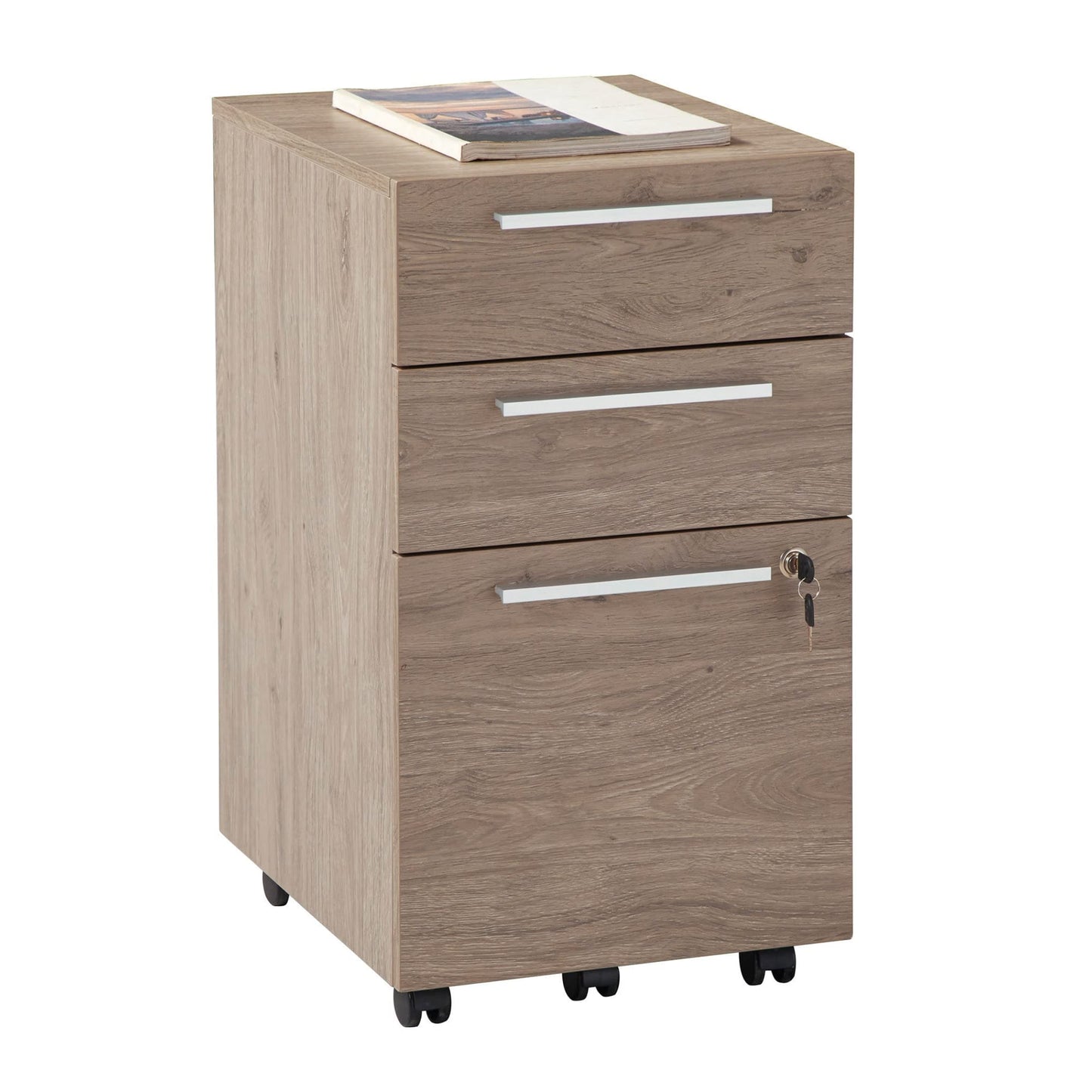 Realspace® Trezza 19" D Vertical 3-Drawer Mobile File Cabinet, Light Oak