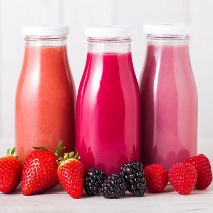 11oz Set 12 YEBODA Glass Milk Bottles with Reusable Metal Twist Lids and Straws for Beverage Glassware and Drinkware