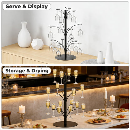 DEMEGA 3-Tier 16-Holder Metal Cocktail Tree Stand, Champagne Tower for Glasses Wine Glass Holder Drink Tower, Heavy Duty Drink Stand for Martini Margarita Cups Weddings Parties