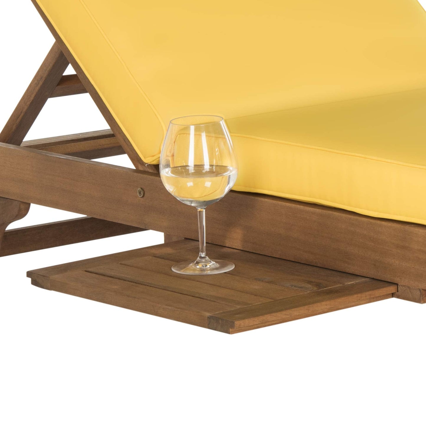 SAFAVIEH Outdoor Collection Newport Natural/ Yellow Cushion Built-in Side Table Adjustable Chaise Lounge Chair