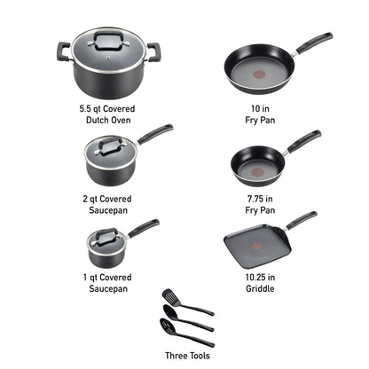 T-Fal Signature Nonstick Pots and Pans Set 12 Piece, Oven Broiler Safe 350F, Kitchen Cookware Set w/Fry Pans, Saucepans, Saute Pan, Dutch Oven, Griddle, Kitchen, Home, Dishwasher Safe, Black