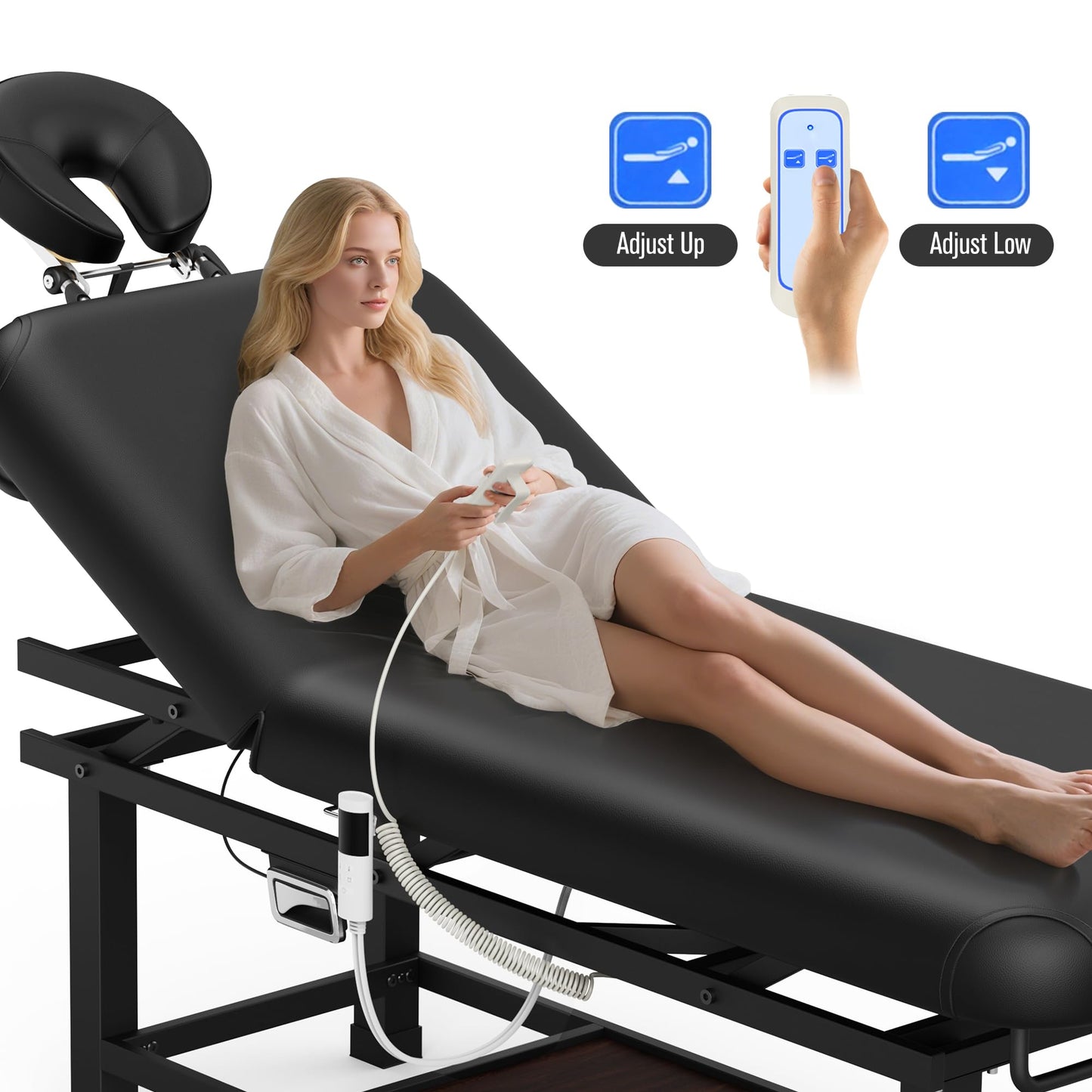 Dolonm Heating Function 30 Wide x 75 Long Heavy Duty Electric Stationary Massage Table with Backrest Adjustable and Storage Space for Treatment/Medical Spa/Facial/Beauty/Massage Bed and More - Black