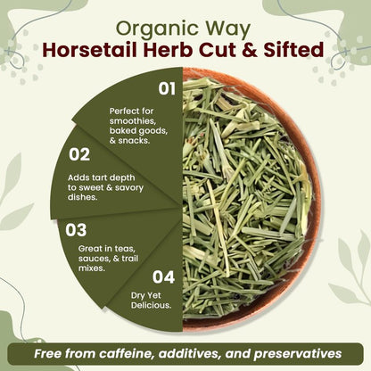 Organic Way Horsetail Herb Cut & Sifted (Equisetum arvense) - Herbal Tea | European Wild-Harvest | Kosher & USDA Certified | Vegan, Non-GMO & Gluten Free | 100% Raw from Albania (1LBS / 16Oz.)