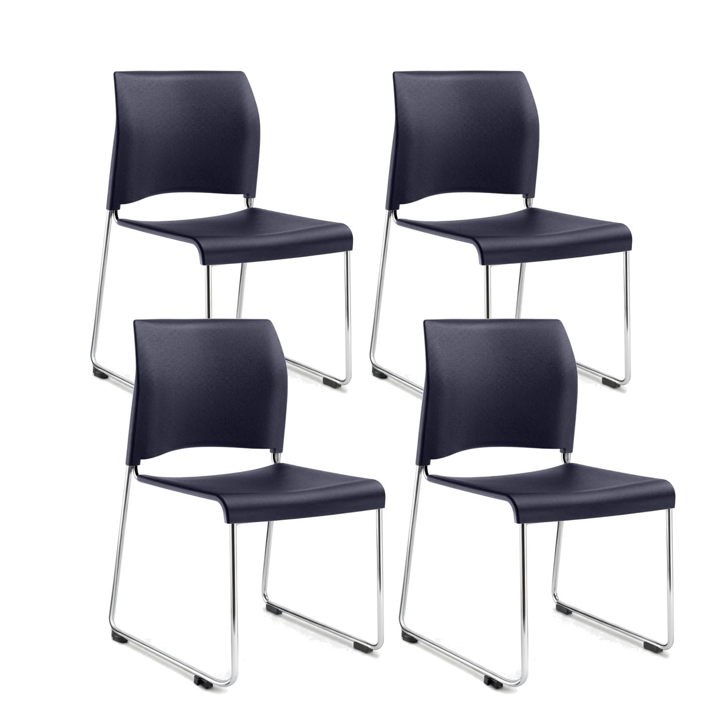 OEF Furnishings OEF8804-11-04/4 Commercial Stack Chair (Hard Plastic Seat and Back, Midnight Blue, Chrome Frame, 4-Pack)