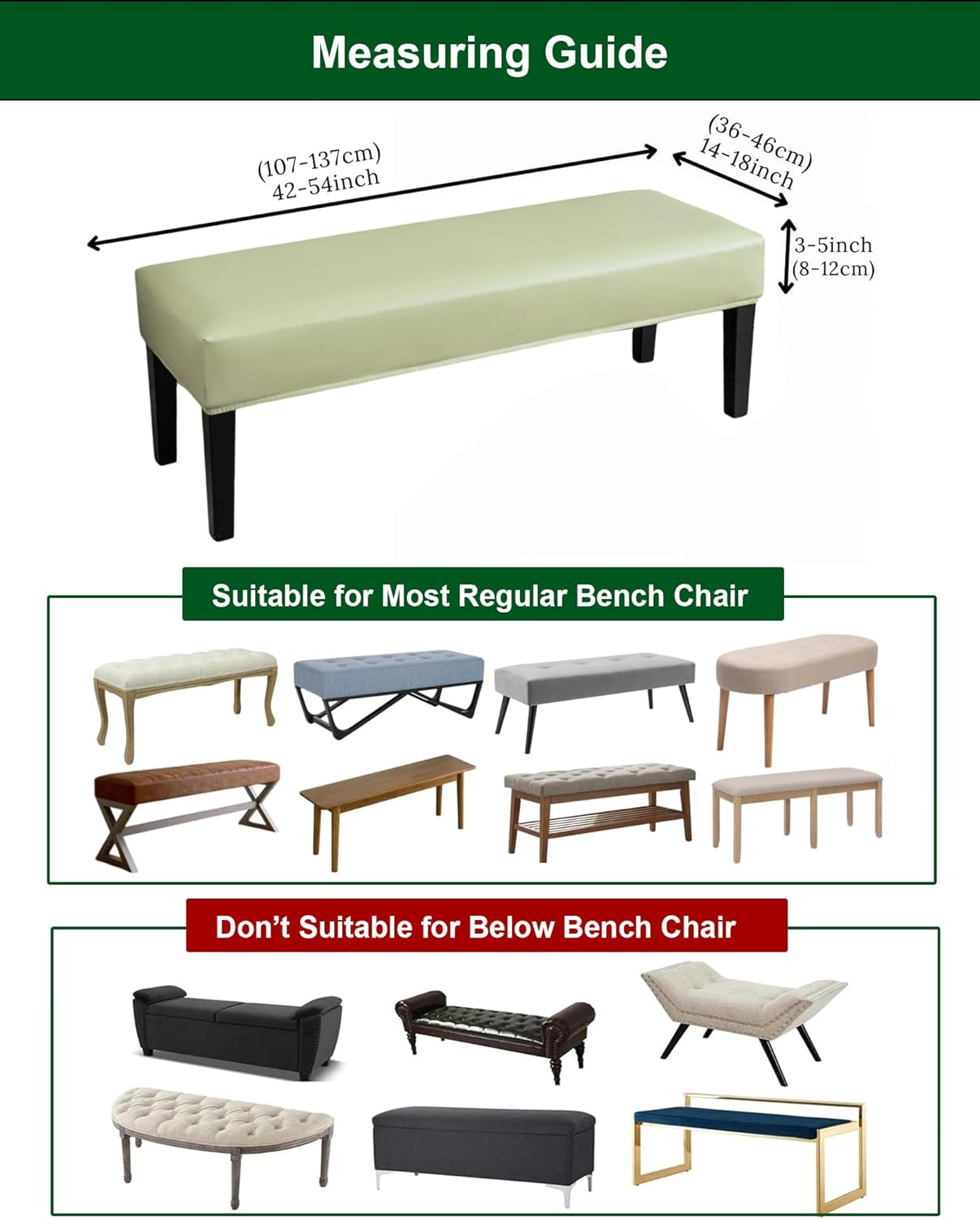 CRFATOP PU Dining Bench Slipcover Waterproof Bench Seat Cushion Covers Stretch Upholstered Bench Slipcover Removable