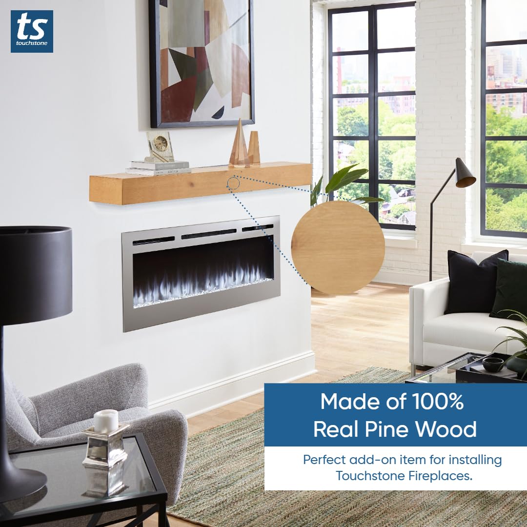 Touchstone Floating Fireplace Mantel Shelf – Solid Wood Wall-Mounted Mantel – Rustic Farmhouse Style 84 Inch – Natural Finish