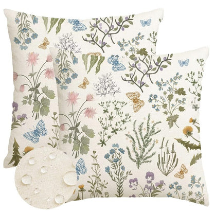 ARGOOFG Outdoor Spring Pillow Covers 18x18 Inch Set of 2,Waterproof Daisy Throw Seasonal Floral Outdoor Decorative Square Linen Farmhouse Decor Cushion Covers for Home Sofa Bed Couch Pillow Covers
