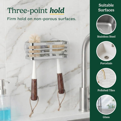 Cuisinart Sponge Holder for Kitchen SinkMetal Sink Caddy with Triple Suction Cups, Kitchen Sink Organizer, Organization